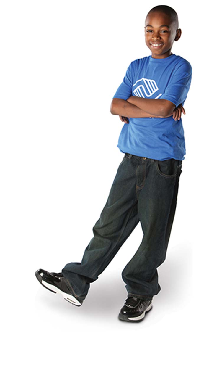 Boy wearing blue Boys and Girls Club t-shirt